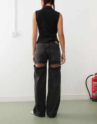 Weekday Ample Low Waist Loose Fit Jeans With Open Detail In Black
