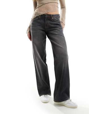 Weekday Ample Low Waist Loose Fit Straight Leg Jeans In Ash Black