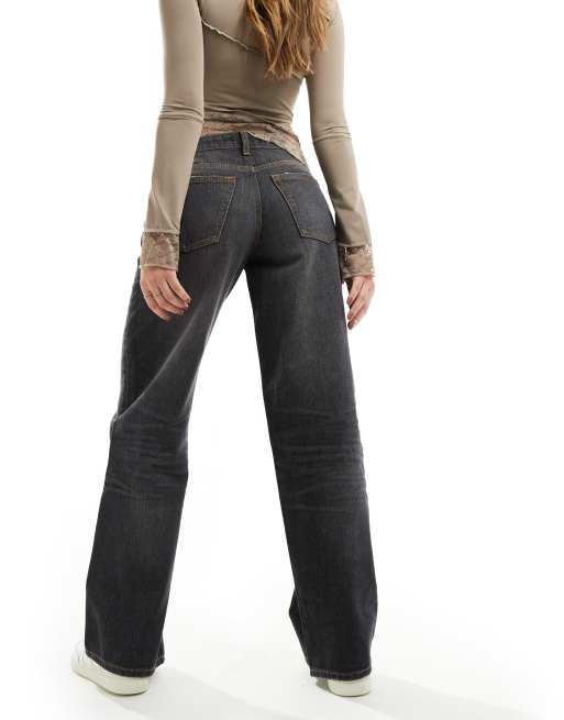 Weekday Ample low waist loose fit straight leg jeans in ash black