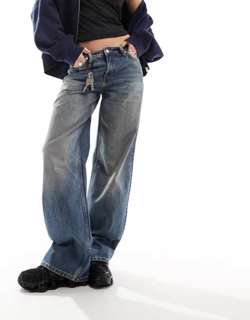 Weekday Ample low waist loose fit straight leg jeans in steel blue, 3 of 5