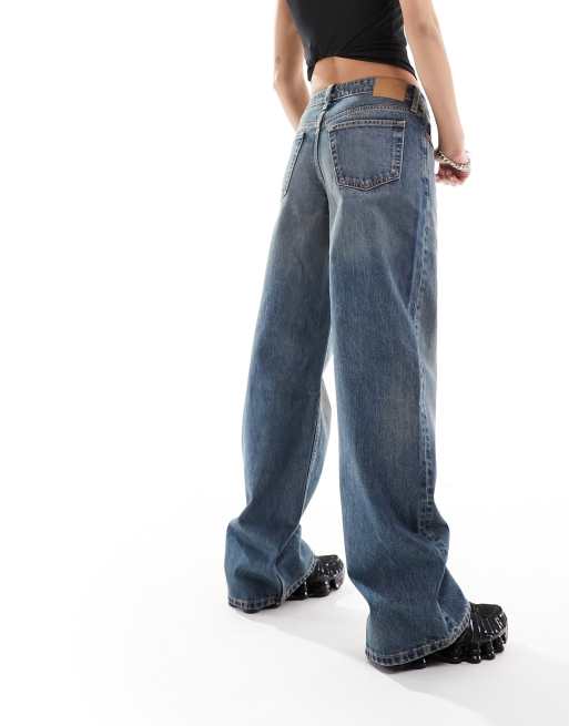 Weekday Ample low waist loose fit straight leg jeans in steel blue