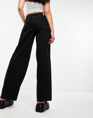 Weekday Ample low waist loose fit straight leg jeans in black
