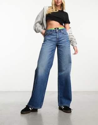 Weekday Weekday Ample low waist loose fit straight leg jeans in wave blue