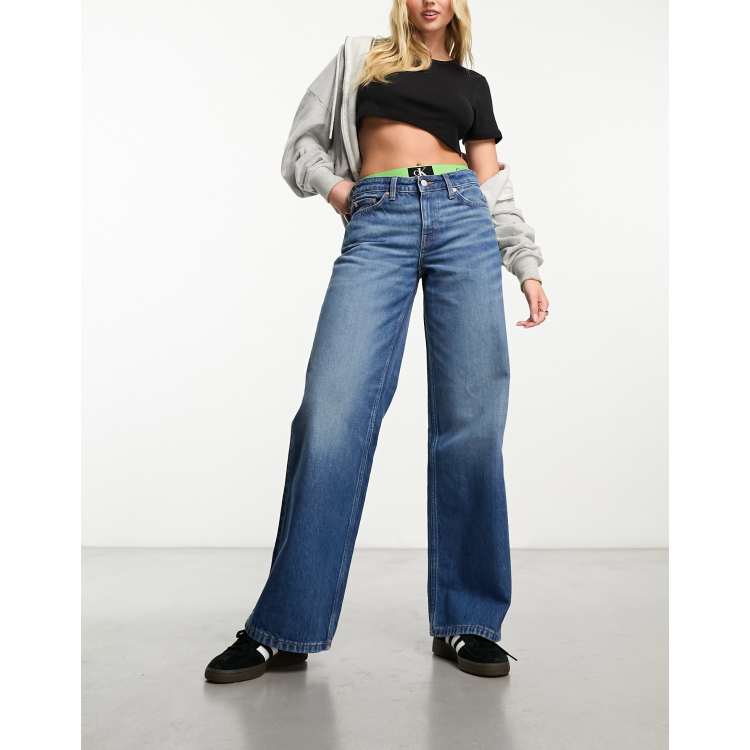 Weekday Ample low waist loose fit straight leg jeans in wave
