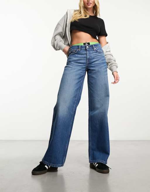 Weekday Ample low waist loose fit straight leg jeans in wave blue | ASOS