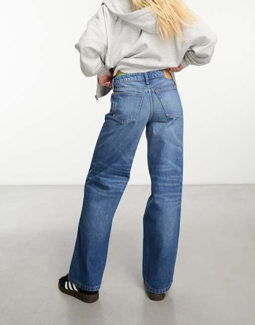 Weekday Ample low waist loose fit straight leg jeans in wave blue