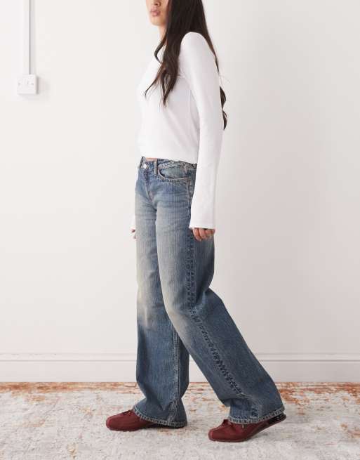 Weekday – Ample – Mellanblå, baggy jeans med låg midja och tvättad finish, 3 av 5