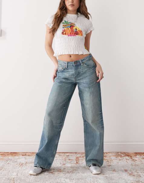 Weekday - Ample - Posede jeans med lav talje og sliddetaljer i blå vask - view 1