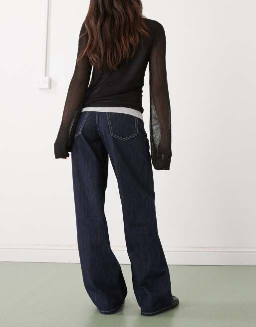Weekday – Ample – Weit geschnittene Jeans in dunkelblauer Rinse-Waschung mit niedrigem Bund, 3 von 5