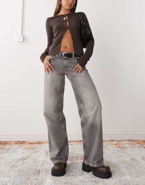 Weekday – Ample – Weit geschnittene Jeans in grauer Crayon-Waschung mit niedrigem Bund - view 1