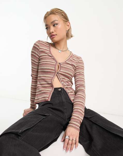Weekday – Anais – Dzianinowy kardigan w kolorze czerwonym i khaki - view 1