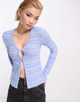 Weekday Weekday Anais knitted cardigan in blue stripe