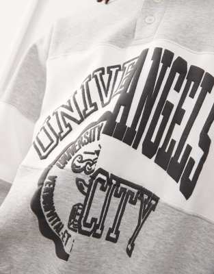 Weekday Andre Oversized Polo Sweatshirt With Cut And Sew Varsity Graphic In Gray