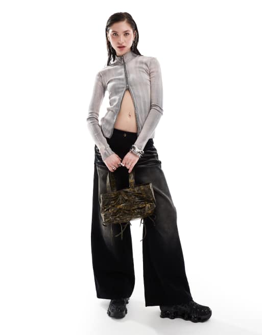 Weekday - Anja - Top a maniche lunghe con zip grigio slavato, 4 di 4