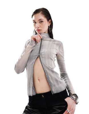 Weekday Weekday Anja zip through long sleeve top in washed grey