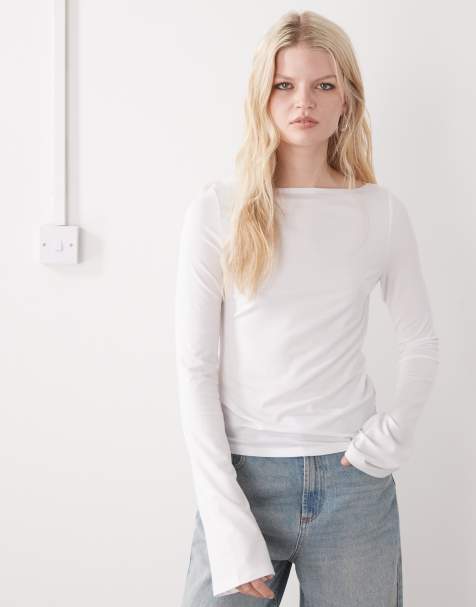 Weekday – Annie – Biały, bardzo miękki top z długimi rękawami i dekoltem w łódkę – tylko w ASOS - view 1