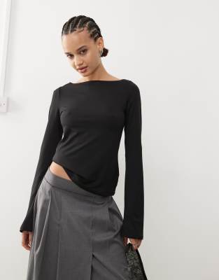 Weekday Annie Boat Neck Long Sleeve Top In Black