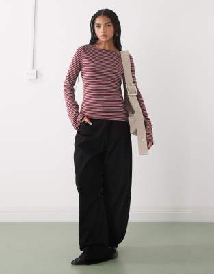 Weekday Annie Boat Neck Long Sleeve Top In Red