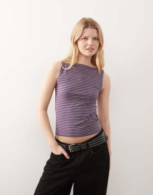 Weekday Annie Boat Neck Sleeveless Top In Gray