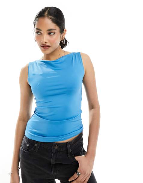 Women's Summer Sleeveless Shirt High Elastic -Strap Knit Crop Tank