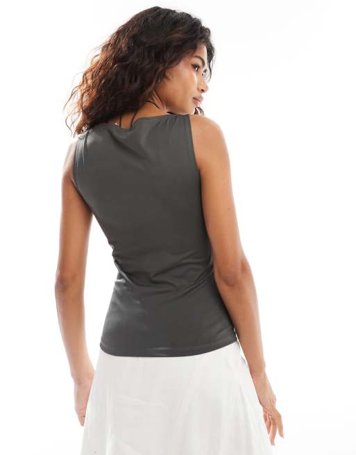 Weekday Annie boat neck tank top in dark gray