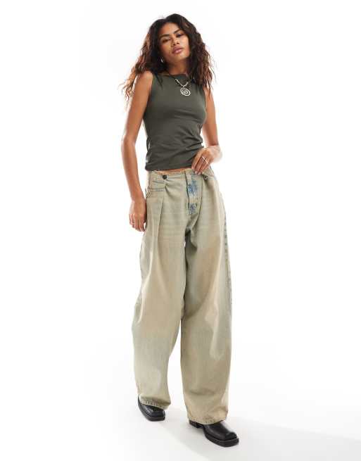 Weekday Annie boat neck tank top in khaki