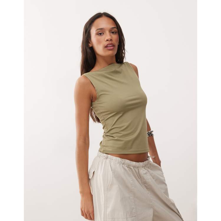 Weekday Annie boat neck tank top in olive green | ASOS