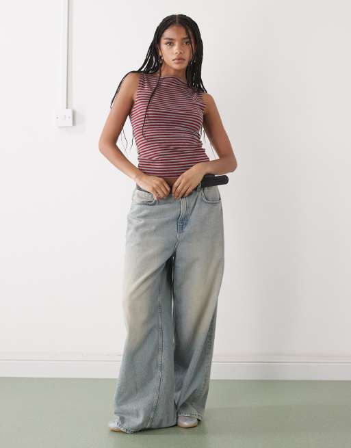 Weekday Annie boat neck tank top in red and gray stripe, 4 of 4