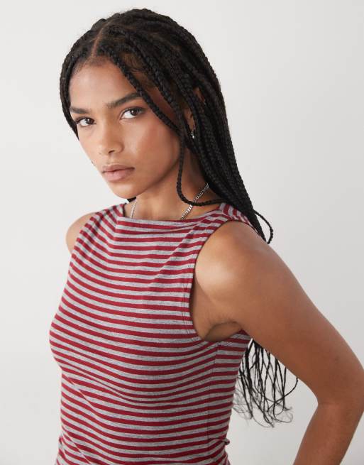 Weekday Annie boat neck tank top in red and grey stripe, 2 of 4