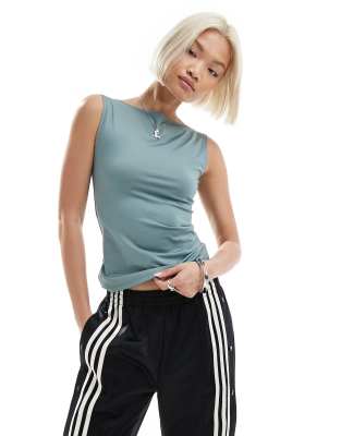 Weekday Annie Boat Neck Tank Top In Slate Gray