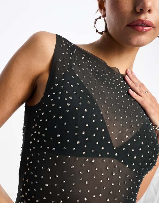 NELLIS | Rhinestone Mesh Top