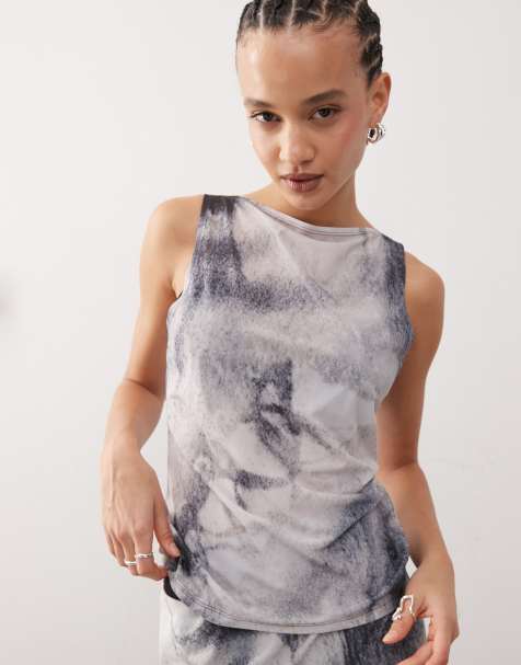 Weekday Annie co-ord boatneck top with corset graphic print in black