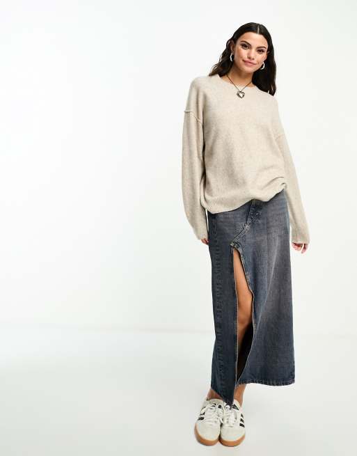 Weekday Annie knitted jumper in mole melange