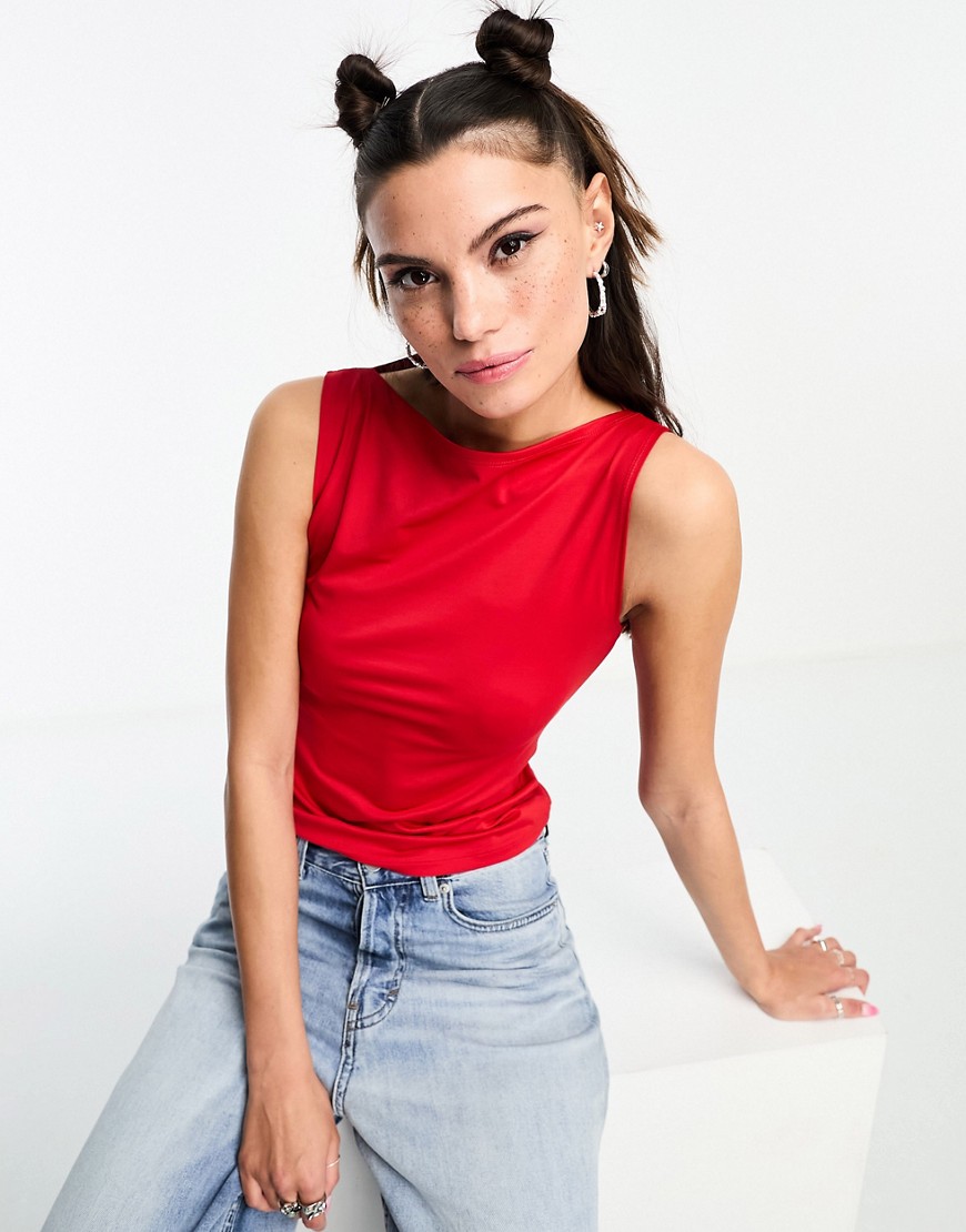 Weekday Annie sleeveless boat neck top in red
