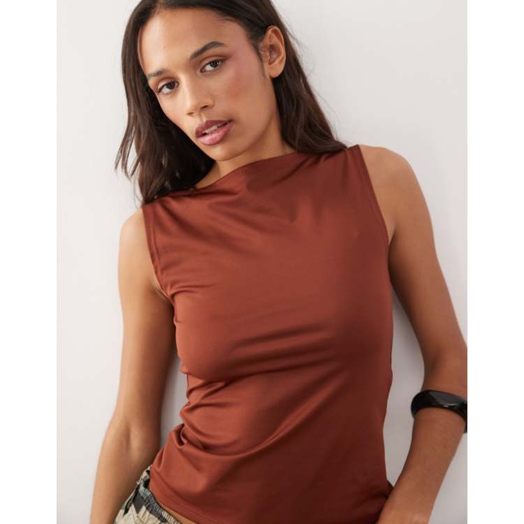 Weekday Annie sleeveless boat neck top in rust red | ASOS