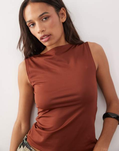 Weekday Annie sleeveless boat neck top in rust red