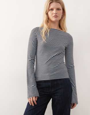 Weekday Annie Soft Boat Neck Long Sleeve Top In Black
