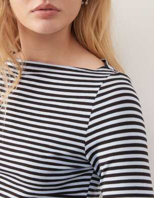 Weekday Annie Soft Boat Neck Long Sleeve Top In Black