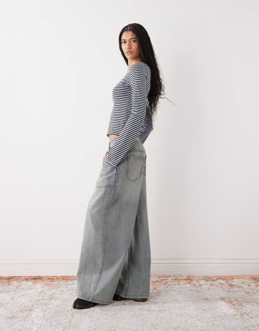 Weekday Annie soft boat neck long sleeve top in chocolate brown and light blue stripe exclusive to ASOS, 2 of 4