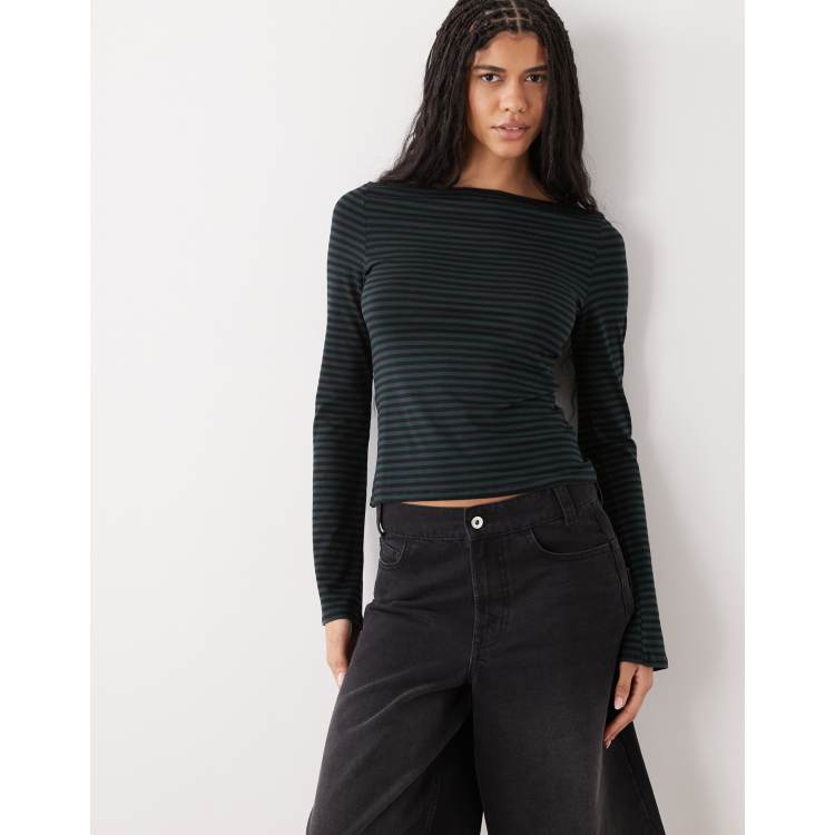 Weekday Annie soft boat neck long sleeve top in forest green