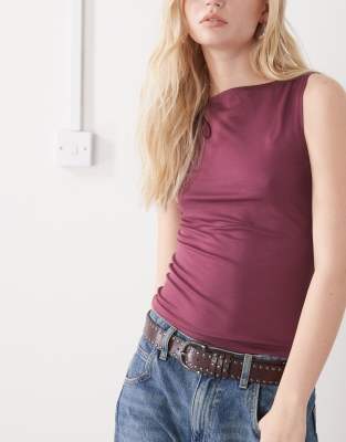 Weekday Annie Soft Boat Neck Sleeveless Top In Red