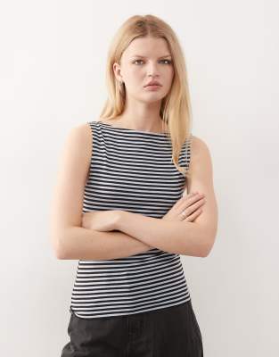 Weekday Annie Soft Boat Neck Sleeveless Top In Black