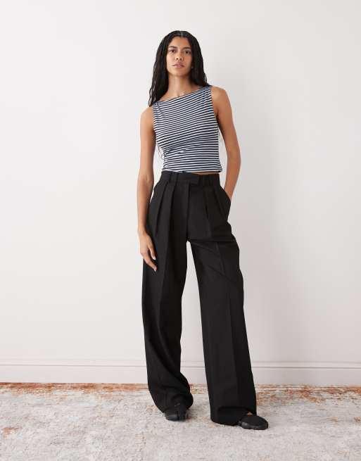 Weekday Annie soft boat neck sleeveless top in chocolate brown and light blue stripe exclusive to ASOS, 2 of 4