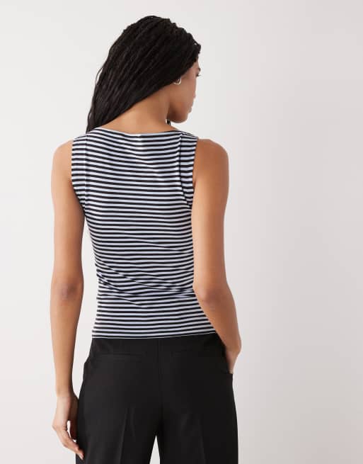 Weekday Annie soft boat neck sleeveless top in chocolate brown and light blue stripe exclusive to ASOS, 4 of 4