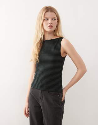 Weekday Annie Soft Boat Neck Sleeveless Top In Black