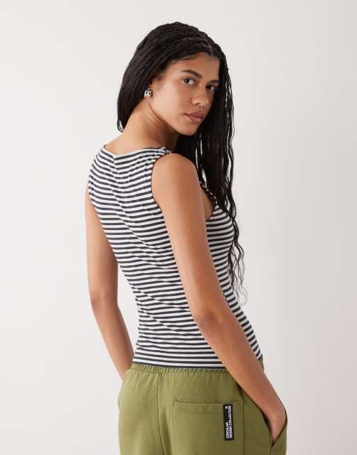 Weekday Annie soft boat neck sleeveless top in gray stripes - exclusive to ASOS, 4 of 4