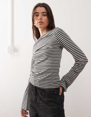 Weekday Annie Super Soft Boat Neck Long Sleeve Top In Black