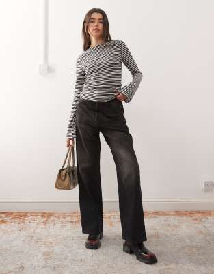 Weekday Annie Super Soft Boat Neck Long Sleeve Top In Black