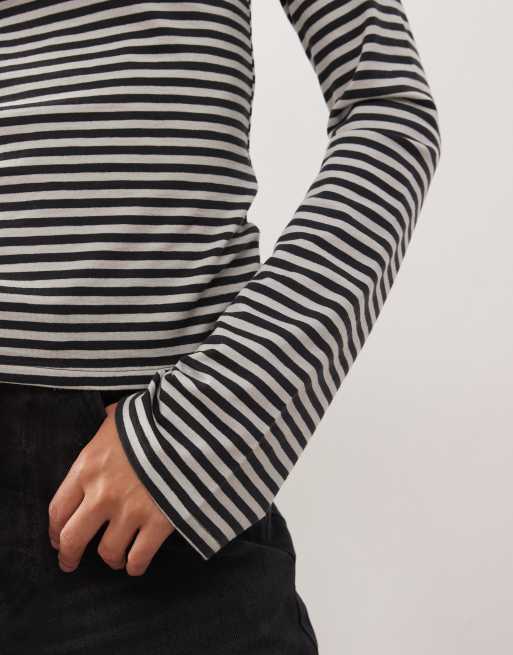 Weekday Annie super soft boat neck long sleeve top in off-black & gray stripes - exclusive to ASOS