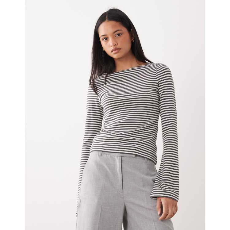 Weekday Annie super soft boat neck long sleeve top in off-white